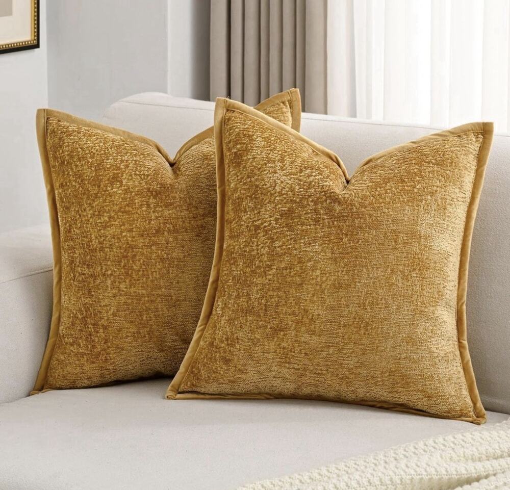 FUTEI Tobacco Chenille Throw Pillow Covers 16x16 Inch Set of 2